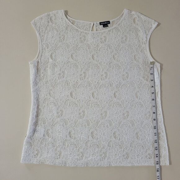 Eddie Bauer Women's Ivory Lace Cap Sleeve Pullover Top - Picture 6 of 12